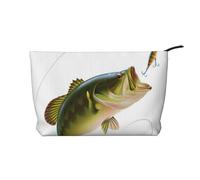 WSHFFILO Bait with Fishing Line Mangiare Little Fish Stampato Velluto Sacchetto Trucco Viaggio Toiletry Bag Cosmetic Bag Pochette, Nero , Taglia unica