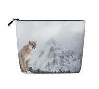 WSHFFILO Beauty case da viaggio con stampa di leopardo delle nevi e montagna finta in canapa, Nero , Taglia unica