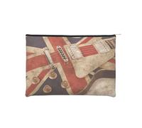 WSHFFILO Beauty case da viaggio in carta stampata con bandiera britannica e chitarra, riutilizzabile