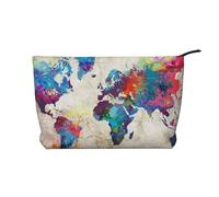 WSHFFILO Beauty case da viaggio in velluto a coste stampato con mappa del mondo astratta, Nero , Taglia unica