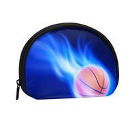 WSHFFILO Blue Fire Pallone da basket stampato Shell Storage Bag Mini Coin Organizer, Nero , Taglia unica