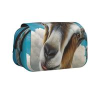 WSHFFILO Blue Goat Print stampato doppio Clamshell Pen Case Pencil Pouch Portable Stationery Bag, Nero , Taglia unica, Portamonete