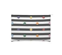 WSHFFILO Borsa cosmetica riutilizzabile con glitter arcobaleno a pois a righe bianche e nere in carta stampata