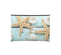 WSHFFILO Borsa cosmetica riutilizzabile in carta stampata con paesaggio sulla spiaggia e conchiglie di stelle marine, borsa cosmetica da viaggio