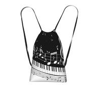 WSHFFILO Borsa da palestra con stampa di note musicali bianche e nere, con coulisse, tracolla con coulisse