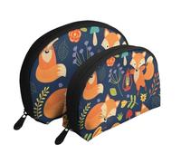 WSHFFILO Borsa portatile per il trucco del sacchetto della pochette stampata del fiore della volpe animale, bianco, Taglia unica