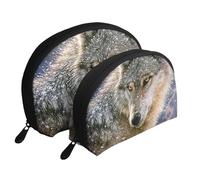 WSHFFILO Borsa portatile stampata alla moda con lupo borsa per il trucco, bianco, Taglia unica