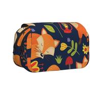 WSHFFILO Carino animale volpe fiore stampato doppia conchiglia penna caso matita sacchetto portatile cancelleria borsa, Nero , Taglia unica, Portamonete