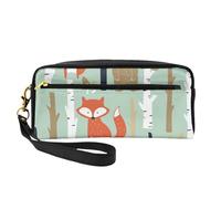 WSHFFILO Carino Fox Bear Bird Bunny Albero Stampato Matita Caso Piccolo Trucco Sacchetto Portatile Cancelleria Pouch