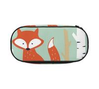 WSHFFILO Carino Fox Bear Bird Bunny Albero Stampato Matita Sacchetto Matita Astuccio Astuccio Astuccio Portatile Cancelleria Bag, Nero , Taglia unica, Portamonete