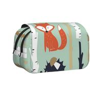WSHFFILO Carino Fox Bear Bird Bunny Tree stampato doppio Clamshell penna caso matita astuccio portatile cancelleria borsa, Nero , Taglia unica, Portamonete