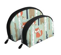 WSHFFILO Carino Fox Bear Bird Bunny Tree stampato pochette portatile pochette borsa trucco, bianco, Taglia unica