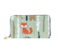 WSHFFILO Carino Fox Bear Bird Bunny Tree stampato portafoglio in pelle lunga pochette portatile da viaggio portafoglio, Nero , Taglia unica