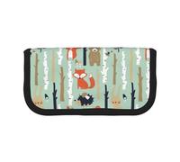 WSHFFILO Carino Fox Bear Bird Bunny Tree stampato tela penna caso matita sacchetto portatile cancelleria sacchetto, Nero , Taglia unica, Portamonete