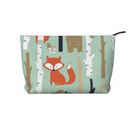 WSHFFILO Carino Fox Bear Bird Bunny Tree stampato velluto a coste trucco borsa da viaggio borsa cosmetica pochette, Nero , Taglia unica