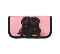 WSHFFILO Carino nero Pug stampato Canvas Pen Case Pencil Pouch Portable Stationery Pouch, Nero , Taglia unica, Portamonete
