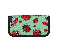 WSHFFILO Coccinelle rosse su uno sfondo blu stampato in tela portapenne astuccio portamatite astuccio per cancelleria portatile, Nero , Taglia unica, Portamonete