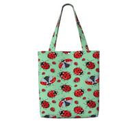 WSHFFILO Coccinelle rosse su uno sfondo blu stampato tela borsa shopping bag lavabile tote bag moda borsa a tracolla, Nero , Taglia unica