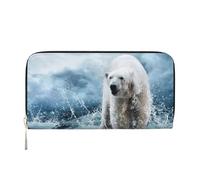 WSHFFILO Cool Animal Bianco Orso Polare Stampato Portafoglio A Mano In Pelle Lungo Pochette Portafoglio In Pelle, Nero , Taglia unica