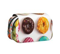 WSHFFILO Diversi sapori di ciambelle stampato doppio Clamshell penna caso matita sacchetto di cancelleria portatile, Nero , Taglia unica, Portamonete