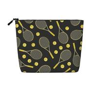 WSHFFILO Divertente borsa da trucco in canapa finta stampata con racchette da tennis e palline da tennis da viaggio, Nero , Taglia unica