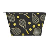 WSHFFILO Divertente borsa da viaggio con stampa di racchette da tennis e palline da tennis, borsa da trucco per uso quotidiano, Nero , Taglia unica