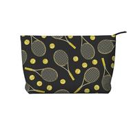 WSHFFILO Divertente trousse da viaggio con racchette da tennis e palline da tennis, in velluto a coste, pochette da viaggio, Nero , Taglia unica