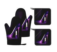 WSHFFILO Eleganti tacchi alti viola con rossetto stampato guanti resistenti al calore e pad guanti da forno riutilizzabili
