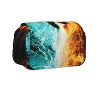 WSHFFILO Fire and Water Phoenix stampato doppio Clamshell Pen Case Pencil Pouch Portable Stationery Bag, Nero , Taglia unica, Portamonete