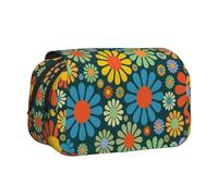 WSHFFILO Hippie Pattern Stampato Doppio Clamshell Pen Case Matita Sacchetto Portatile Cancelleria Bag, Nero , Taglia unica, Portamonete