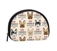 WSHFFILO I Love French Bulldog stampato Shell Storage Bag Mini Coin Organizer, Nero , Taglia unica