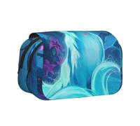 WSHFFILO Magic Blue Fox stampato doppio Clamshell Pen Case Pencil Pouch Portable Stationery Bag, Nero , Taglia unica, Portamonete