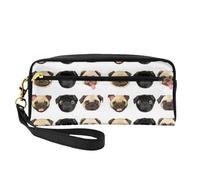 WSHFFILO Nero Giallo Pug Stampato Matita Caso Piccolo Trucco Sacchetto Portatile Cancelleria Pouch