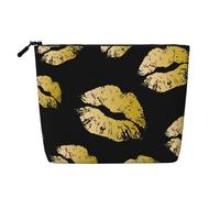WSHFFILO Pochette da viaggio con stampa labbra dorate in canapa finta, Nero , Taglia unica