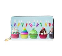 WSHFFILO Portafogli da viaggio portatile a pochette lunga in pelle stampata con cupcake colorati di buon compleanno, Nero , Taglia unica