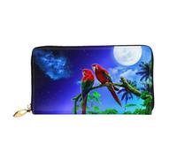 WSHFFILO Portafoglio da viaggio portatile a pochette lunga in pelle stampata pappagallo, Nero , Taglia unica