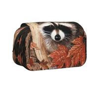 WSHFFILO Raccoon in The Fall Tree Hole stampato doppio Clamshell Pen Case Pencil Pouch Portable Stationery Bag, Nero , Taglia unica, Portamonete