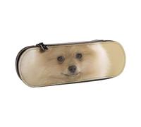 WSHFFILO Simpatico astuccio in pelle con stampa di cane Pomerania, astuccio per cancelleria portatile