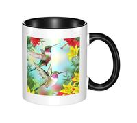 WSHFFILO Tazza in ceramica con stampa di ibisco con fiori rossi e colibrì