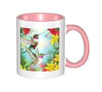 WSHFFILO Tazza in ceramica con stampa di ibisco con fiori rossi e colibrì