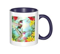 WSHFFILO Tazza in ceramica con stampa di ibisco con fiori rossi e colibrì