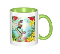 WSHFFILO Tazza in ceramica con stampa di ibisco con fiori rossi e colibrì