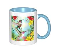 WSHFFILO Tazza in ceramica con stampa di ibisco con fiori rossi e colibrì