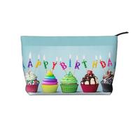 WSHFFILO Trousse da viaggio colorata con stampa di cupcake di buon compleanno in velluto a coste, Nero , Taglia unica