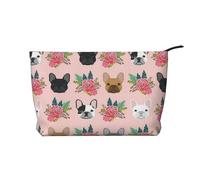 WSHFFILO Trousse da viaggio in velluto a coste con stampa bulldog francese e fiori, Nero , Taglia unica