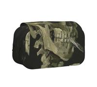 WSHFFILO Uno scheletro con sigaretta bruciante stampato doppio Clamshell penna caso matita sacchetto di cancelleria portatile, Nero , Taglia unica, Portamonete