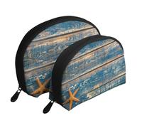 WSHFFILO Vecchia borsa portatile di trucco del sacchetto della frizione stampata estate di legno delle stelle marine, bianco, Taglia unica