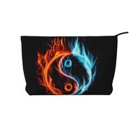 WSHFFILO Water and Fire Tai Chi stampato velluto a coste trucco borsa da viaggio borsa cosmetica pochette, Nero , Taglia unica
