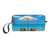 WSHFFILO White Beach Tropical Sea Printed Receive Bag Pencil Case Small Makeup Bag