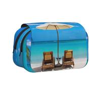 WSHFFILO White Beach Tropical Sea stampato doppio Clamshell penna caso matita sacchetto portatile cancelleria borsa, Nero , Taglia unica, Portamonete